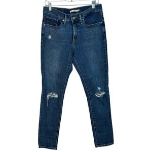 Levi's 311 Shaping Skinny Jeans Dark Denim Wash‎ Ripped Distressed Raw Hem SZ 30